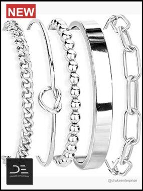 Non Tarnish 14K Gold Plated Sterling Silver Chunky Cuff Bracelet Stackable Set